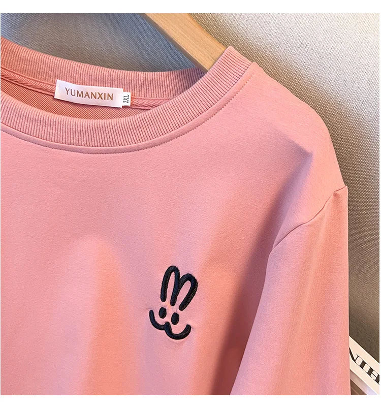 170kg plus size Damen büste Herbst lose Rundhals-Kaninchen-Sweatshirt Langarm lässig Top 6xl 7xl 8xl 9xl 10xl 11xl.