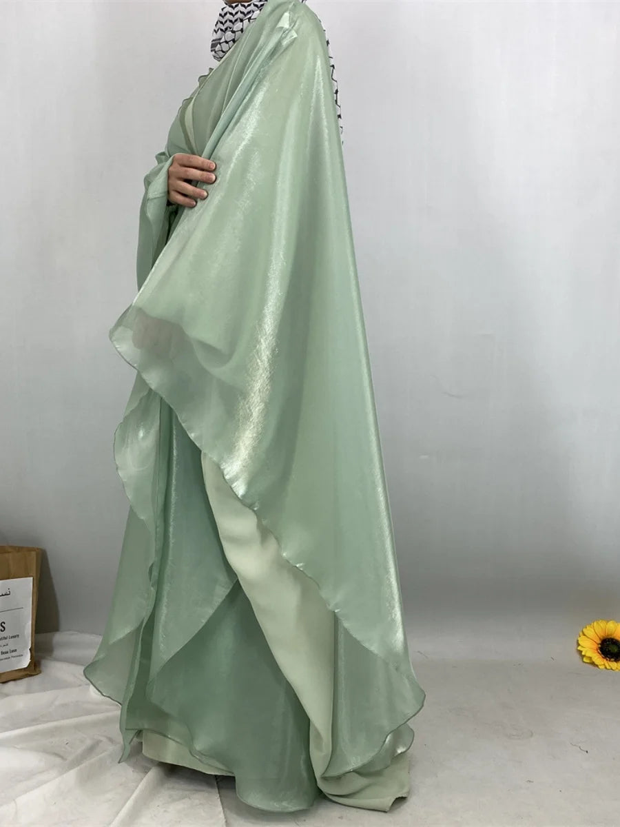 Muslim Women Dubai Abaya Stain batwing sleeve Long Dress Kimono Cardigan Kaftan Modest Robe Femme Islam African Dresses Kebaya.