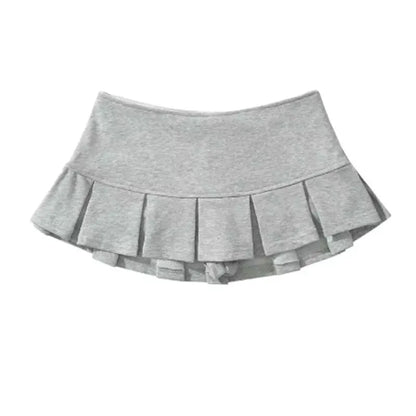 Mooyufon Fabric Y2K Mini Skirt Women Low Waist Wide Pleat Light Grey Sexy Vintage A-line Pleated Skirt Casual Skort Summer.