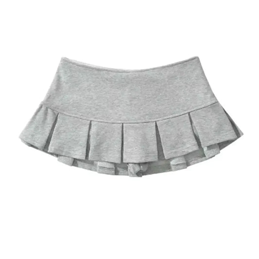 Mooyufon Fabric Y2K Mini Skirt Women Low Waist Wide Pleat Light Grey Sexy Vintage A-line Pleated Skirt Casual Skort Summer.