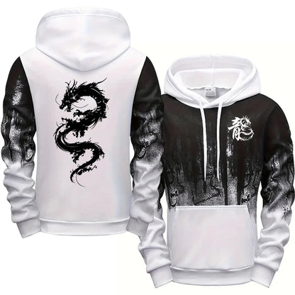 Chinese Dragon Tracksuit Hooded Sweatshirt Sweatpants City Vibe Hoodie 2 Piece Set Autumn Winter Men's Daily Casual Sport Outfit.