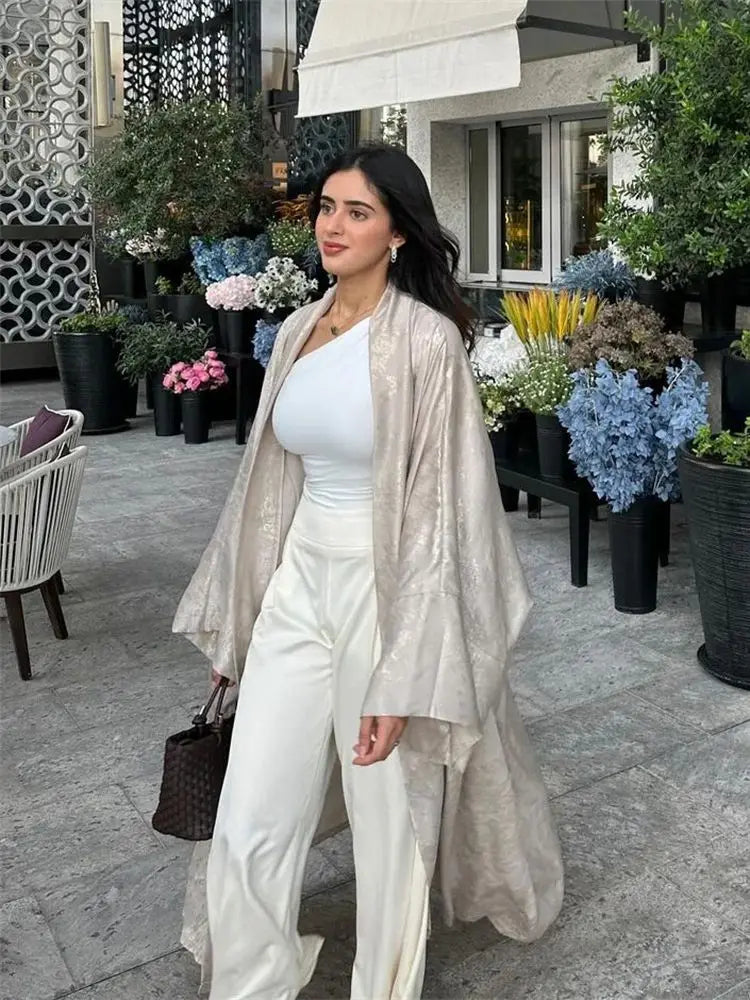 Ramadan Shiny Satin Open Kimono Abaya Dubai Luxury 2025 Muslim Kaftan Dress Abayas For Women Islam Clothing Robe Femme Musulmane.