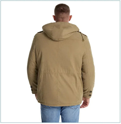 Men's Jacket WINTER USA SIZE Large SIZE Lamb Fleece JACKETS Hooded Cotton Thickened Multi Pocket Casual Mid length Coat