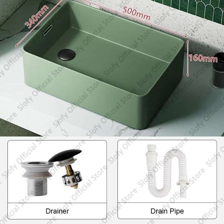 Grünes Haushalts-Hotel-Badezimmerwaschbecken, einfaches künstlerisches Keramik-Waschbecken über der Theke, Sockelwaschbecken, Balkon, Waschmaschine, Waschbecken