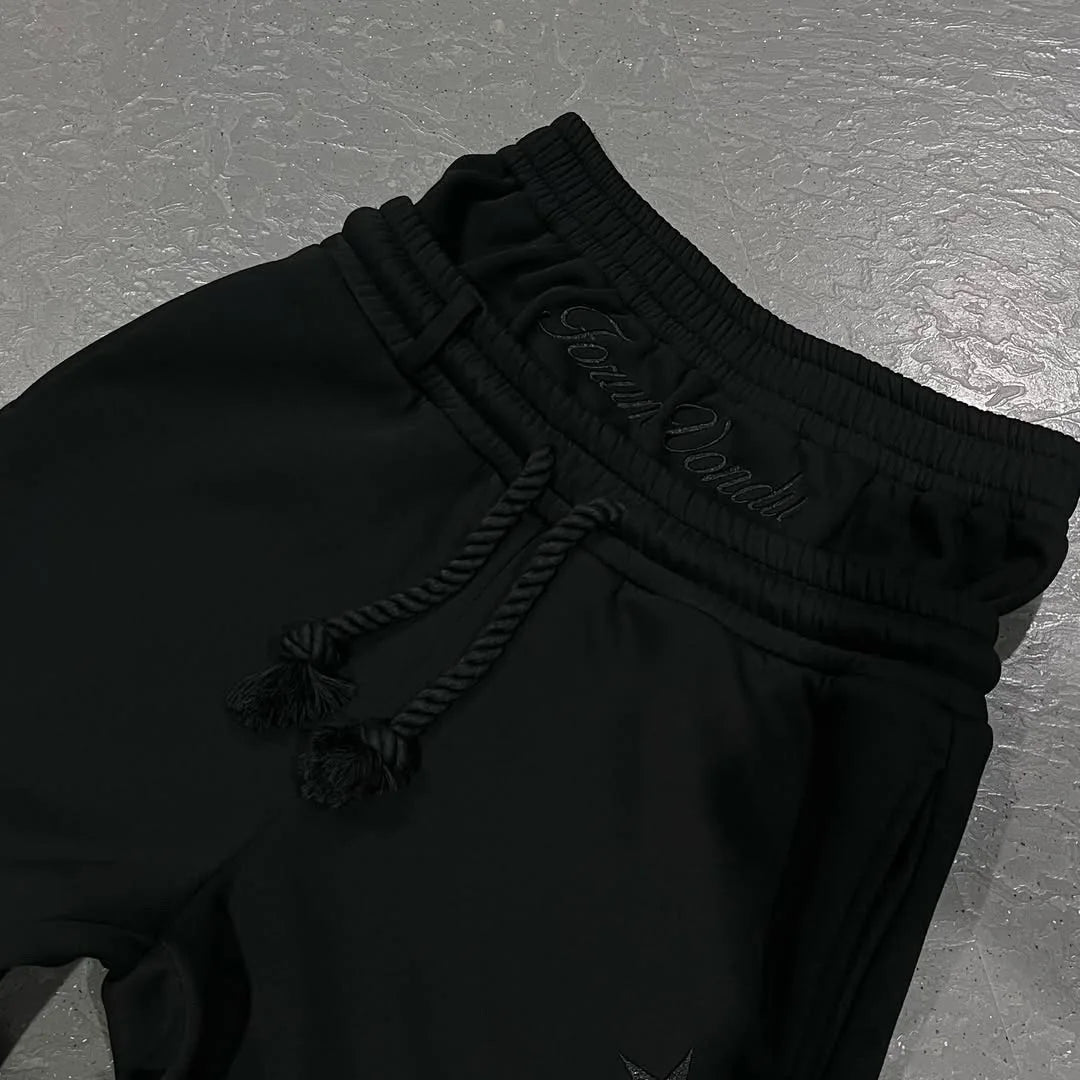 Harajuku Loose Double Waisted Sweatpants Y2K American Solid Color Letter Embroidery Casual Pants Hip Hop Drawstring Waist Jogger.