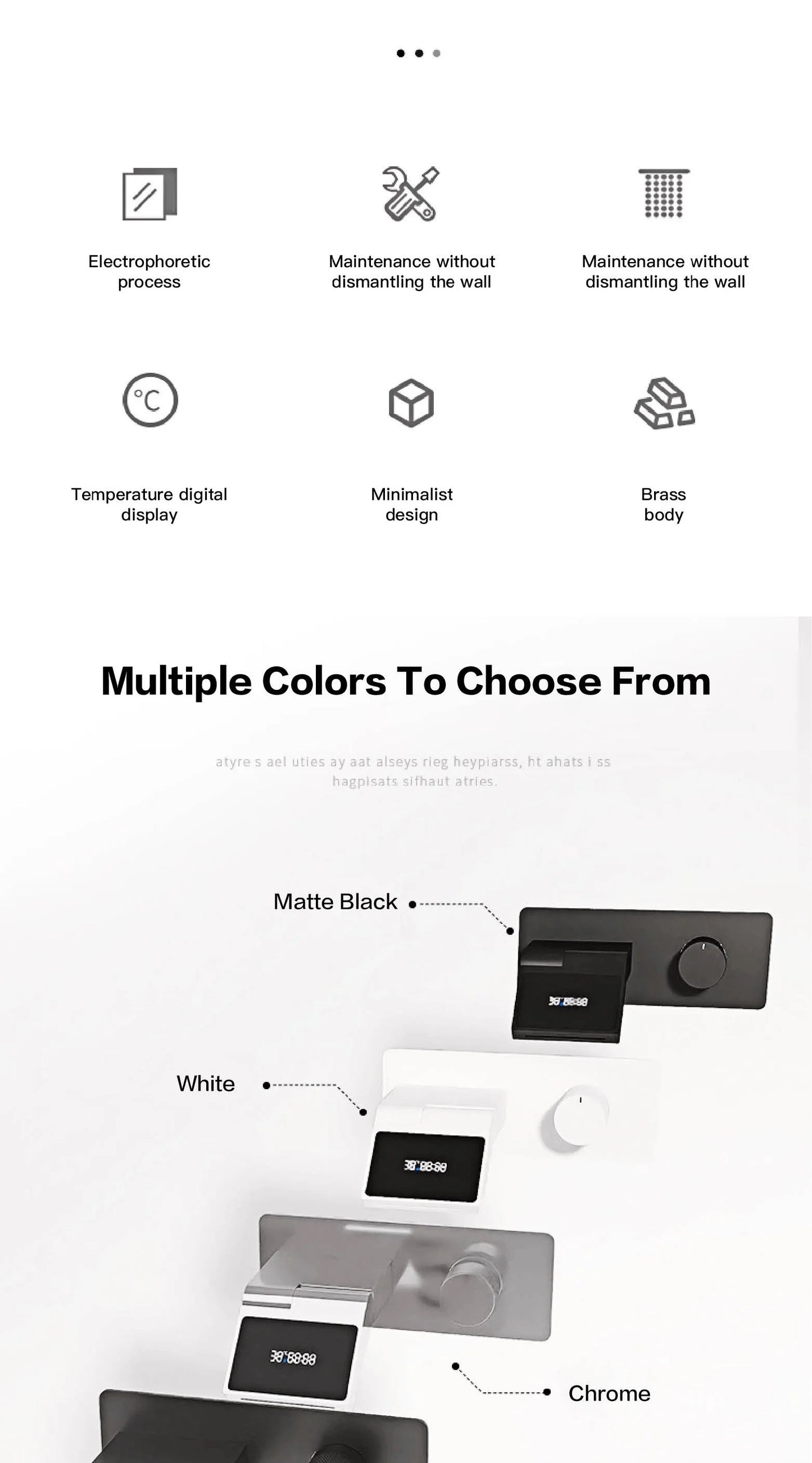 Luxury gun gray brass wall mounted bathroom faucet with LED digital display Single handle hot & cold water embedded bathroom Tap