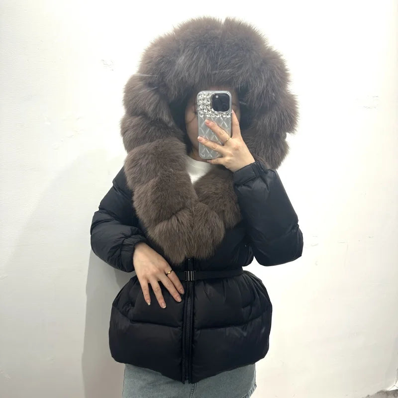 OFTBUY 2025 Winter Kleidung Puffer Jacke Frauen Echt Fox Pelz Mit Kapuze Dicke Warme 90% Weiße Ente Unten Mantel Weibliche Parkas wasserdicht.