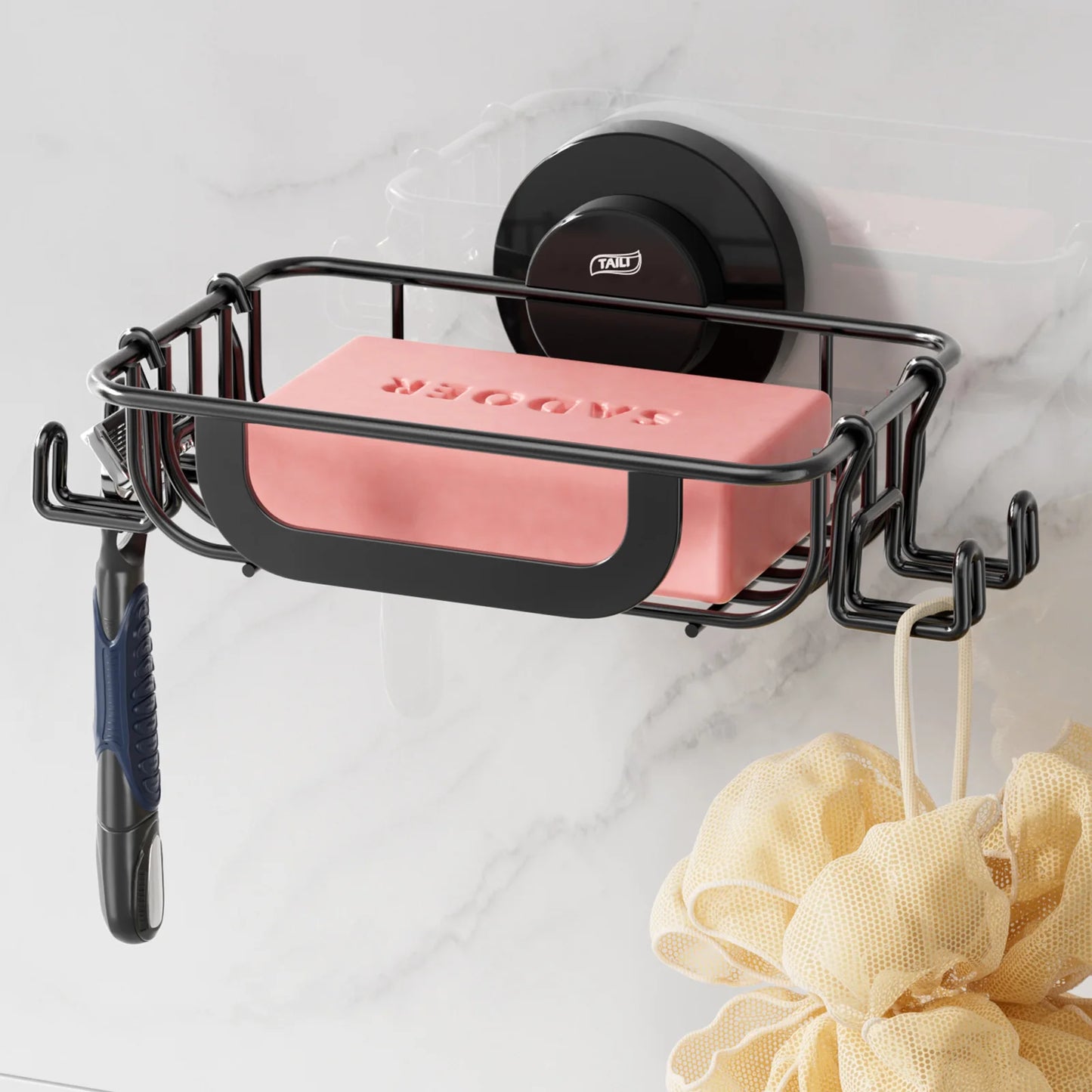 TAILI Seifenschale, Seifenhalter, Saugnapf mit Haken, Seifenhalter für Duschwand, Seifenschoner für Badezimmer, Küche