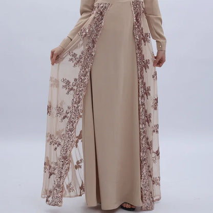 Mode muslimische Abaya Kleider Damen bekleidung solide Pailletten Kleid Nationalität Vintage hoch taillierte Damen kleid Herbst kleidung.