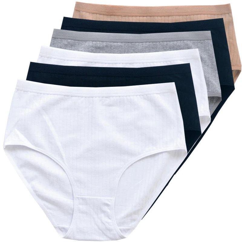 6pcs Cotton Women Panties Lady Plus Size Underwear High Waist Briefs Breathable Solid Color Female Lingerie Shorts