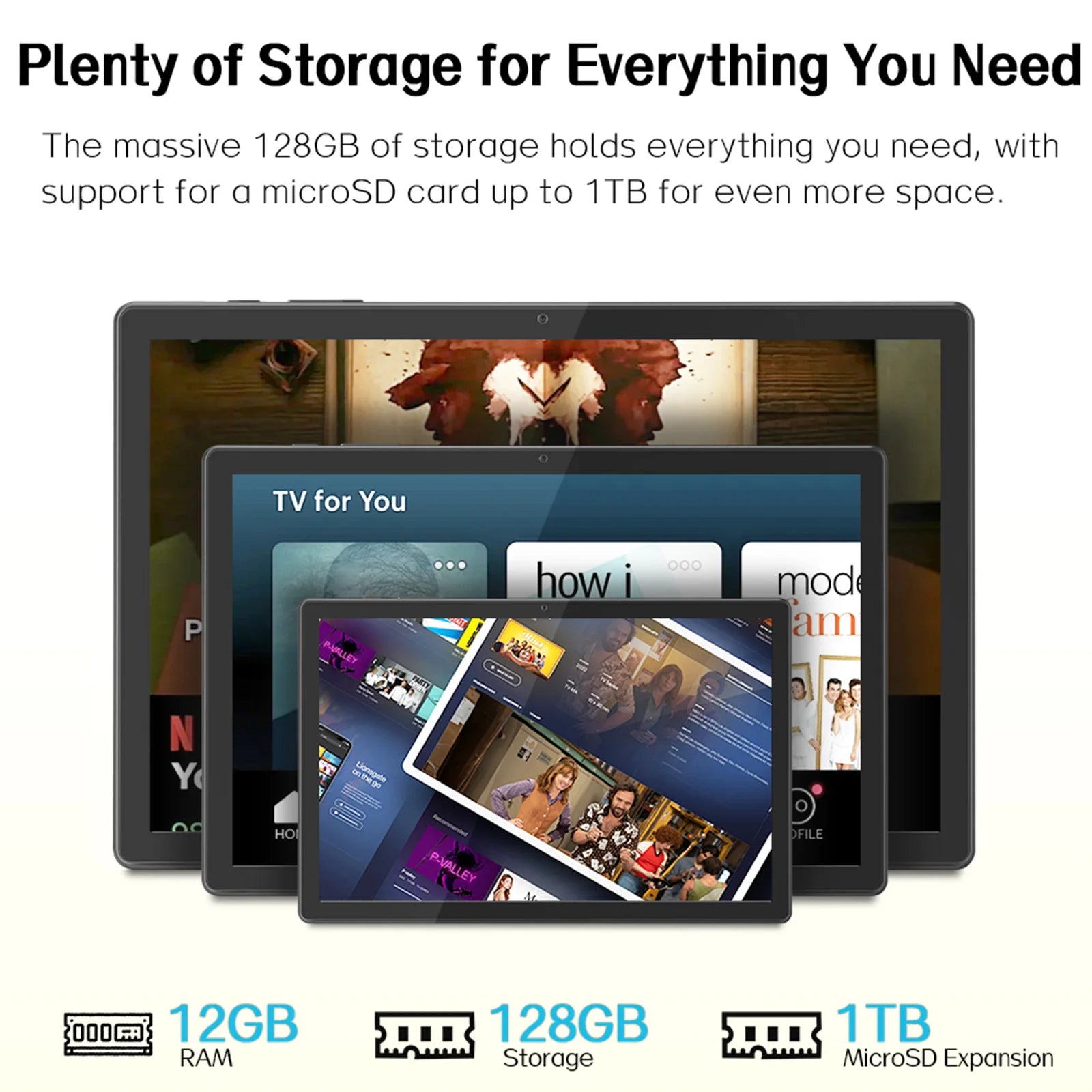 ANRY 10.95-inch HD Display Tablet Android 15 12GB RAM 128 ROM 2.4G/5G WiFi T606 Octa-Code 8000mAh Android Tablets with Case.