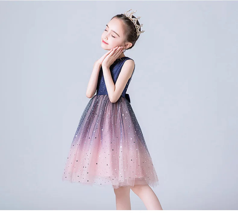 Elegantes Kleid für junge Mädchen Abendkleider Kinder Klavier Leistung lange Kleidung Galaxie Stern 4 bis 10 12 Jahre.