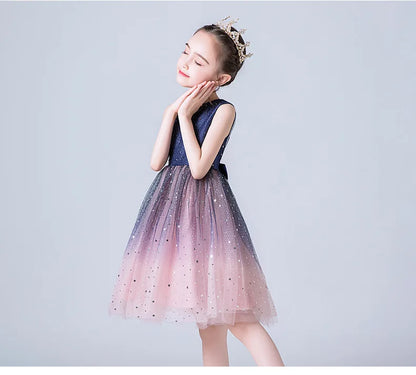 Elegantes Kleid für junge Mädchen Abendkleider Kinder Klavier Leistung lange Kleidung Galaxie Stern 4 bis 10 12 Jahre.