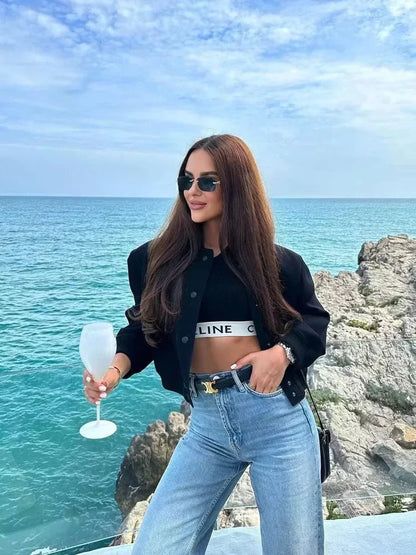 1PCS Frau Bomber Jacke Mantel Weiß Herbst Winter Taste Baseball Aviator Gestellte Jacken für Frauen Langarm Crop Oberbekleidung.