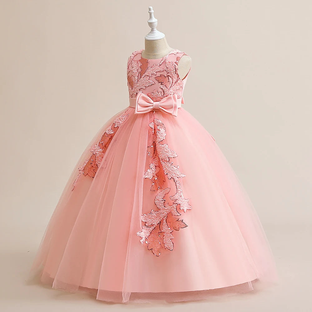 Kinder Party Kleid für Mädchen Hochzeit Brautjungfer Geburtstags kleider Kinder Spitze Stickerei Blumen mädchen Prinzessin Kleider Ballkleid.