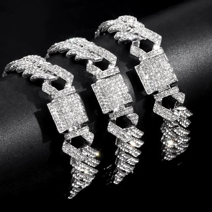 14MM Iced Prong Link Cuban Chain Bracelets for Men Women Full Rhinestones Chunky Miami Cuban Bracelet Punk Hip Hop Jewelry Gift.