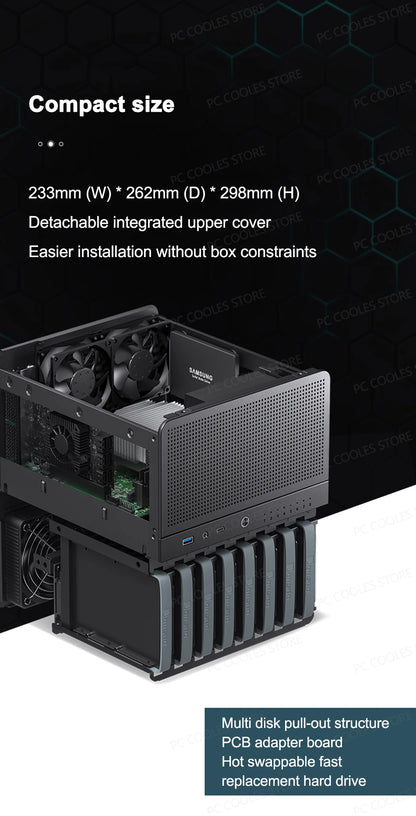 JONSBO N3 NAS Mini Case All-In-One Aluminum ITX Chassis 8 Hard Disk Location Support 130mm CPU Cooler 250mm Graphics Card.