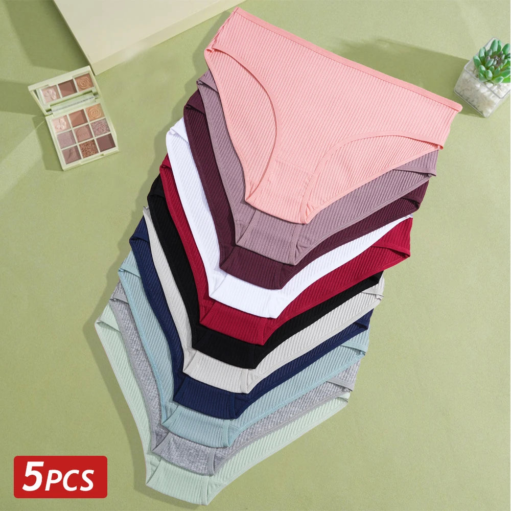 5PCS Women's Cotton Panties Sexy Low Waist Briefs Striped Underpants Female Comfortable Stretch Lingerie Ladies Soft Underwear.