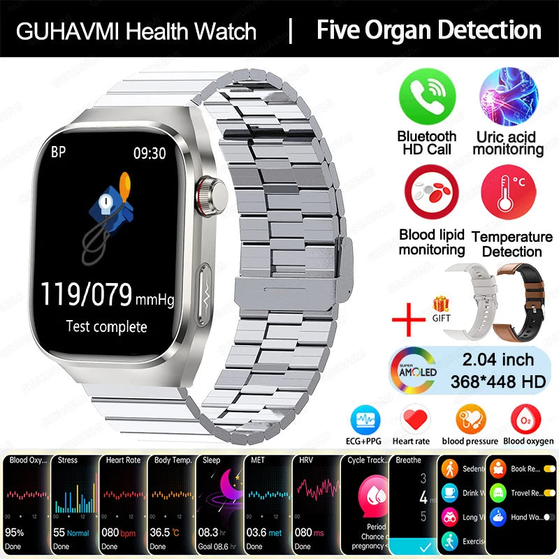 2025 New AI Intelligent Diagnosis ECG+PPG Smartwatch Health Protection Blood Lipids Uric Acid Heart Rate BT Call Smart Watch Men