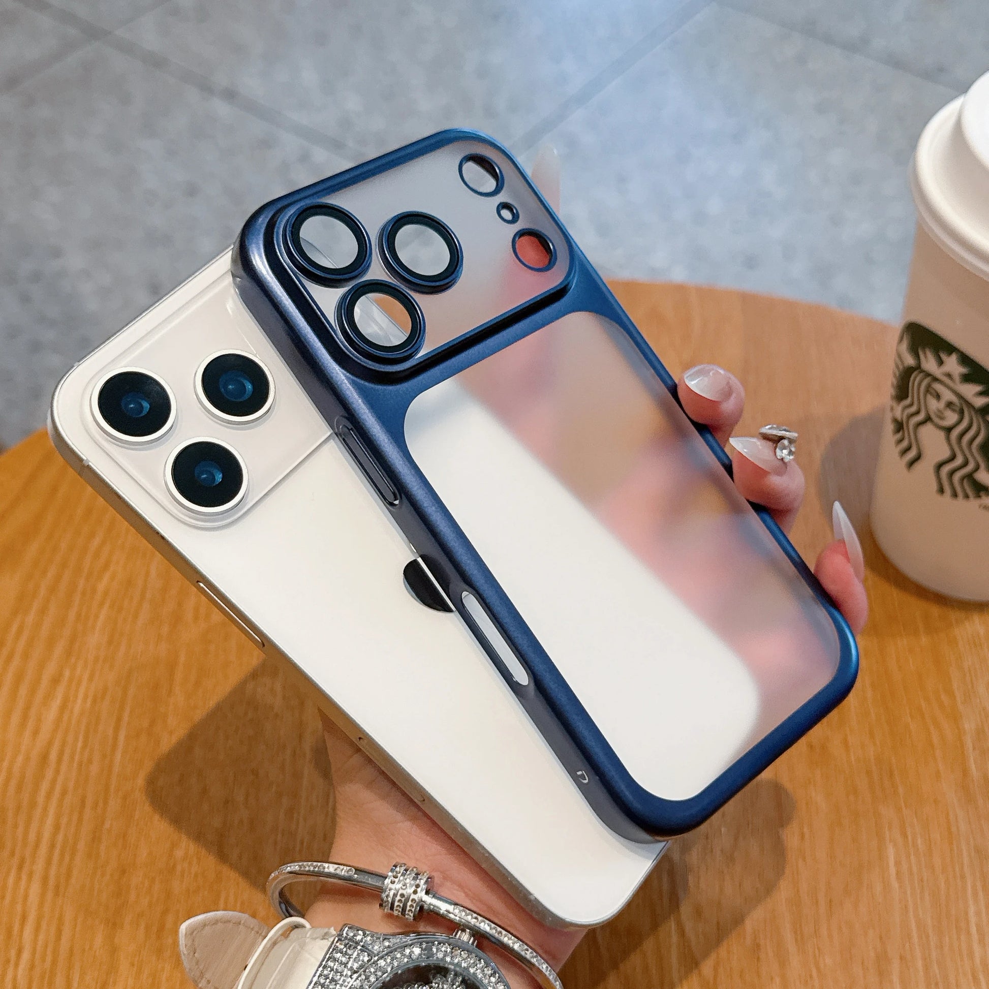 Matte Transparent Phone Case For iPhone 17 Pro Max 17 Pro Plating Frame Lens Film Protection Anti-fall PC Hard Clear Phone Cover.