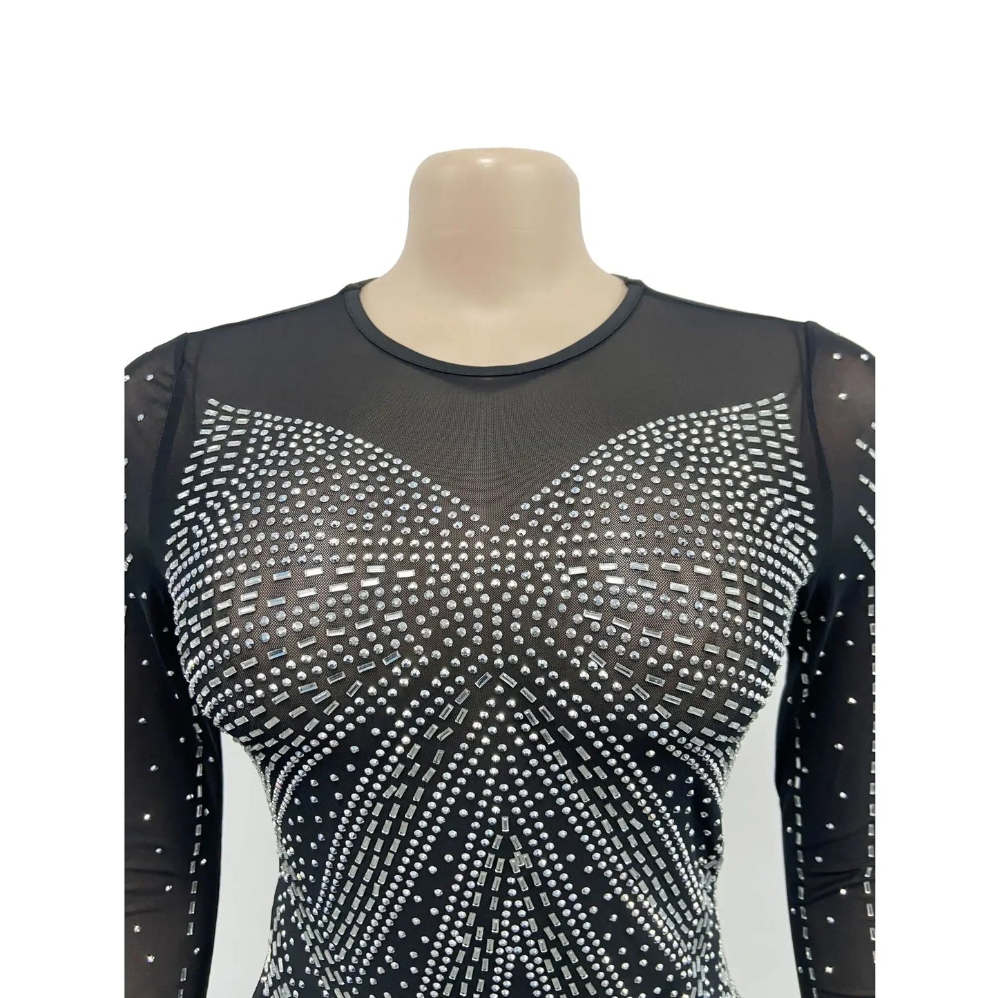 XIZOU Frauen Mesh Patchwork Diamanten Heißer Strass Bodenlangen Bodycon Meerjungfrau Maxi Kleid Sexy Party Abend Vestidos 2024.