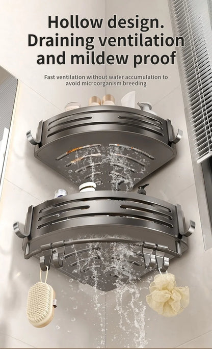 Badezimmer-Aufbewahrungsregal, Saugnapf, perforationsfreies Badezimmer, dreieckiger Toilettenwaschbehälter, Eck-Badezimmer-Aufbewahrungsregal