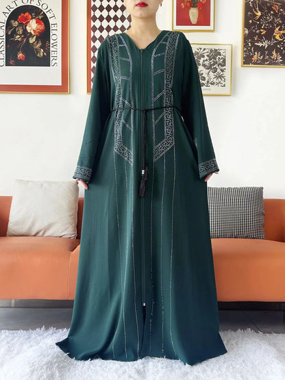 New Women Elegant Dress Chiffon Open Abaya with Zipper Muslim Women Dress Islamic Clothing Cardigan Abaya Women Muslim Dress