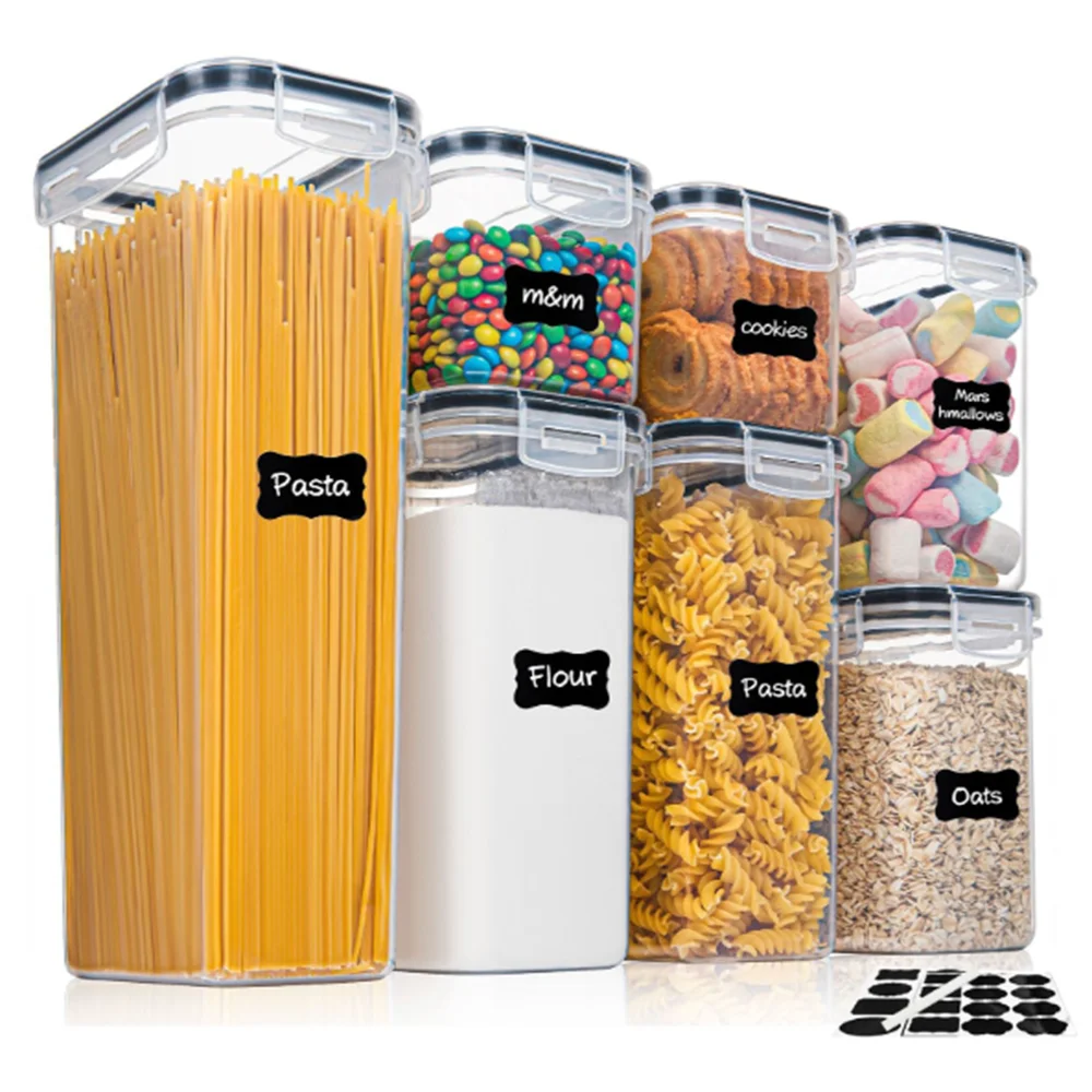 Kitchen 7pcs Food Containers Set BPA Free Plastic Airtight Storage Box With 10stickers and Pen.