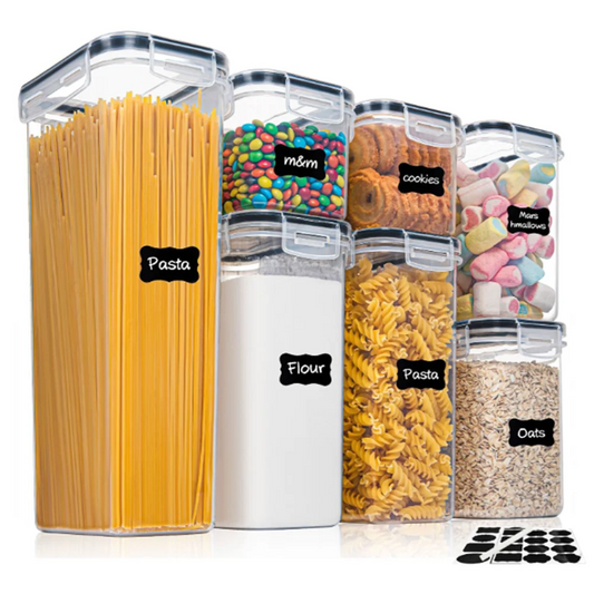 Kitchen 7pcs Food Containers Set BPA Free Plastic Airtight Storage Box With 10stickers and Pen.