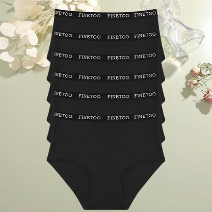 6Pcs/Set Cotton Women Panties Lady Plus Size Underwear High Waist Briefs Breathable Solid Color Female Lingerie Shorts FINETOO.