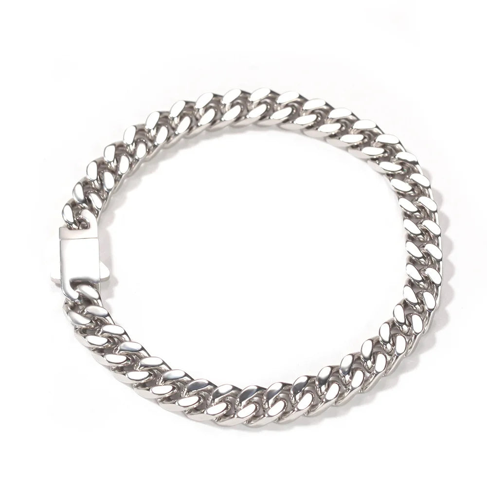 316 Stainless Steel Plated 18k Gold Fashion 8.10.12mm Encrypted Cuban Chain Miami Rap Hip Hop Men's Bracelet Accessory.