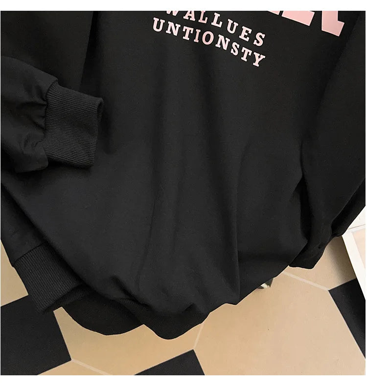 175kg plus size Damen büste Frühling Herbst loses Sweatshirt bedrucktes Buchstaben oberteil schwarz weiß 6xl 7xl 8xl 9xl 10xl 11xl