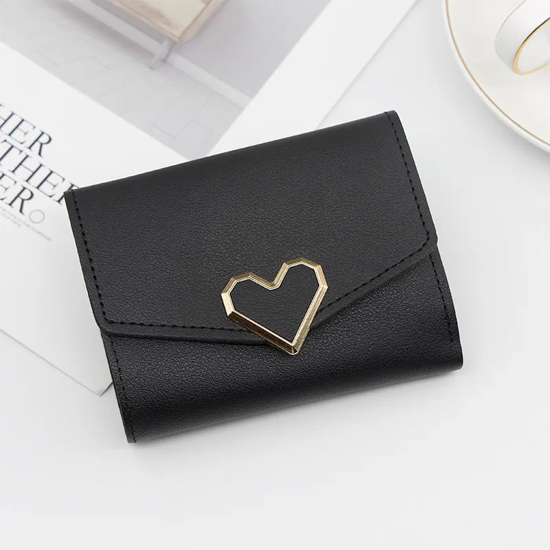 Korean version women wallet short heart-shaped three fold women's wallet multi card slot card bag zero wallet  purses for women