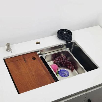 Unterbau-Küchenspüle aus Edelstahl 304, obermontierte Waschbecken mit Wasserfall-Wasserhahn, multifunktionales Einzelwaschbecken