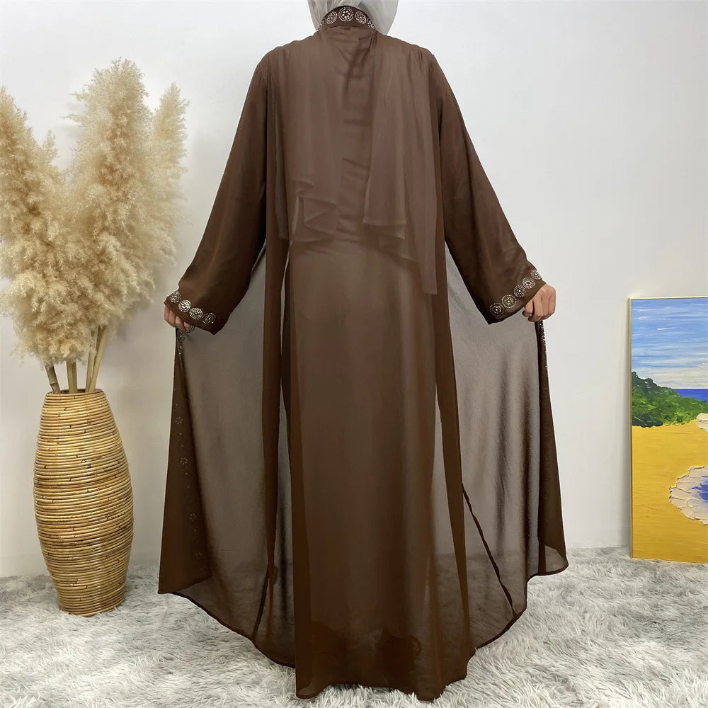 Luxury Diamonds Kimono Open Abayas for Women Muslim Dress Morocco Kaftan Dubai Turkey Party Gown Kebaya Islam Jalabiya Ramadan