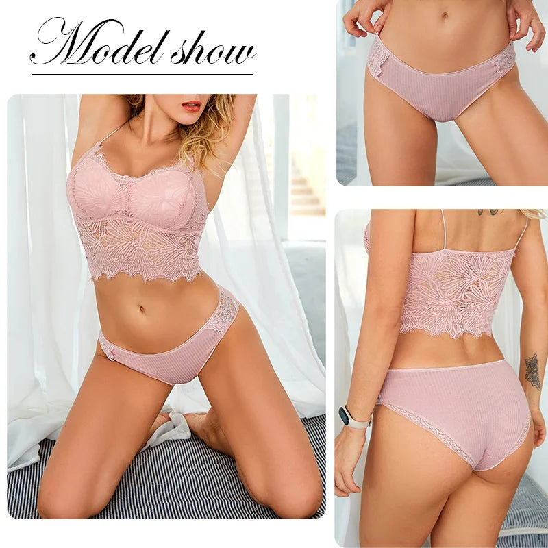FINETOO 3Pcs/set Women Cotton Panties M-2XL Low-Rise Underwear Trendy Patchwork Lace Briefs Female Soft Underpants Lingerie 2022.