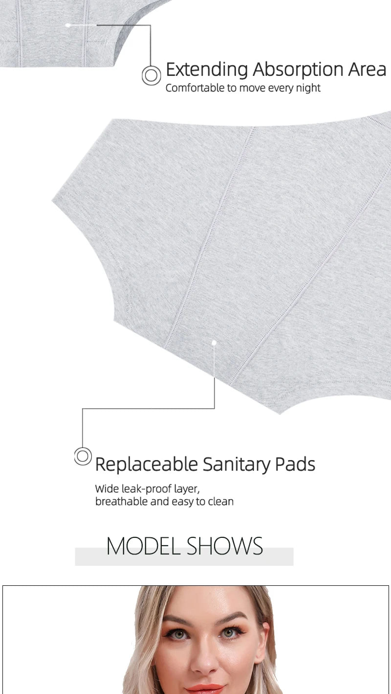 Menstrual Panties Woman Very Abundant Flow Menstrual Boxer Shorts High Waist Period Panties Cotton Menstruation Underwear Cycle.