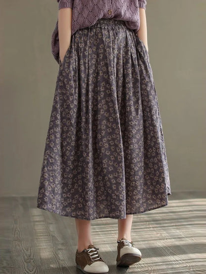 Women Casual Skirts New Arrival 2023 Autumn Vintage Style Floral Print Loose Comfortable Ladies Elegant A-line Long Skirt D536.