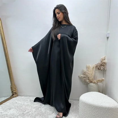 Ramadan Summer Batwing Sleeve Satin Butterfly Abaya Islam Muslim Maxi Dress Kebaya Women Kaftan Robe Musulmane Femme Vestidos.