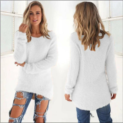 Frauen warmen Pullover einfarbig o Hals lose Baumwolle gestrickt Pullover langen Pullover lässig übergroße Bluse Damen Hipster Kleidung