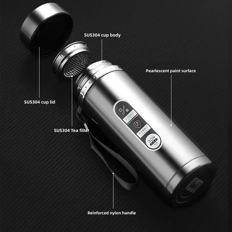 800ML-1L Stainless Steel Thermos Bottle 304 Tea Bottle Car Vacuum Bottle with LED Temperature Display Portable Drinking Cup.
