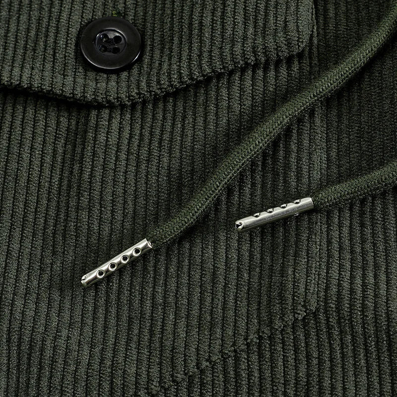 Men's Corduroy Jacket Stand-up Collar Slim Fit Retro Multi-pocket Workwear Commuter Coat for Spring And Autumn