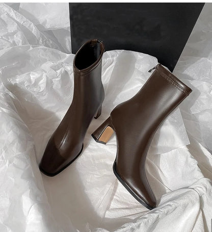 Vintage Warm Cotton Women Ankle Boots Fashion Elegant Square Toe Shoes Autumn Winter Thick Heel Women's Short Booties.
