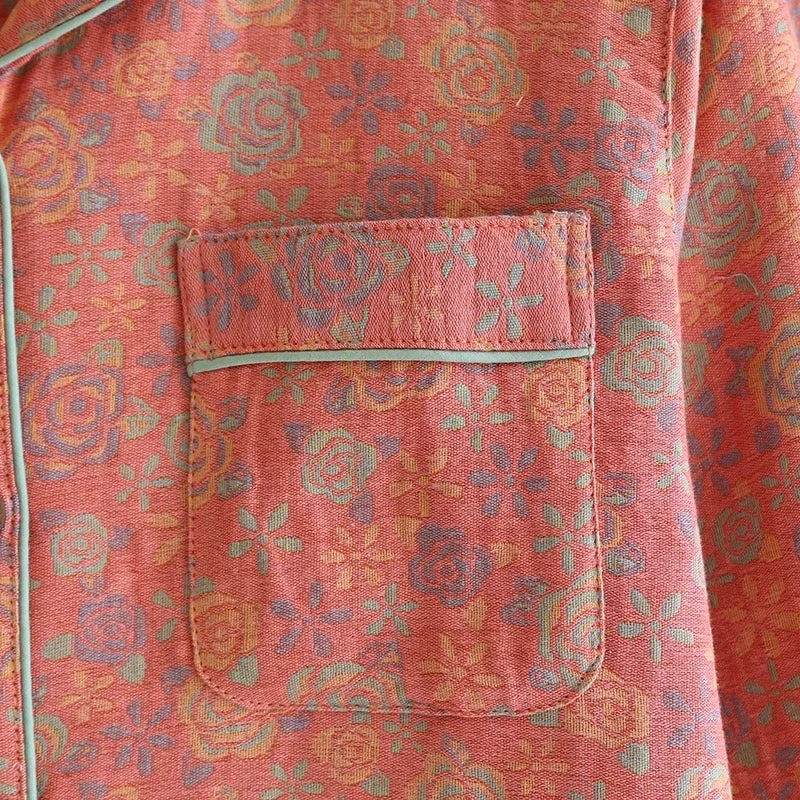 100% Cotton Crepe Homeclothes 2023 Autumn/Winter Women's Pajamas Suit Long-Sleeved Trousers 2-piece Yarn-Dyed Jacquard Pajamas