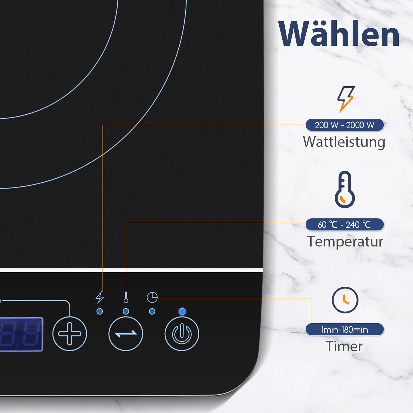 Aigostar BlueFire - portable induction hob with touch panel. Electric induction hob Up to 240℃ and 2000W.