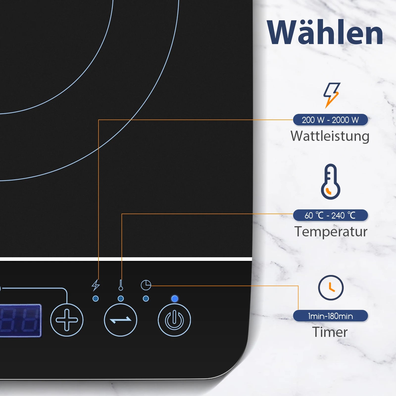 Aigostar BlueFire - portable induction hob with touch panel. Electric induction hob Up to 240℃ and 2000W.