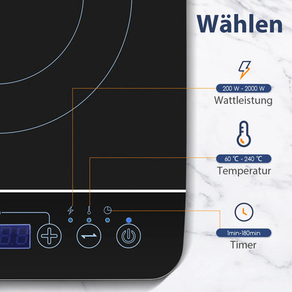 Aigostar BlueFire - portable induction hob with touch panel. Electric induction hob Up to 240℃ and 2000W.