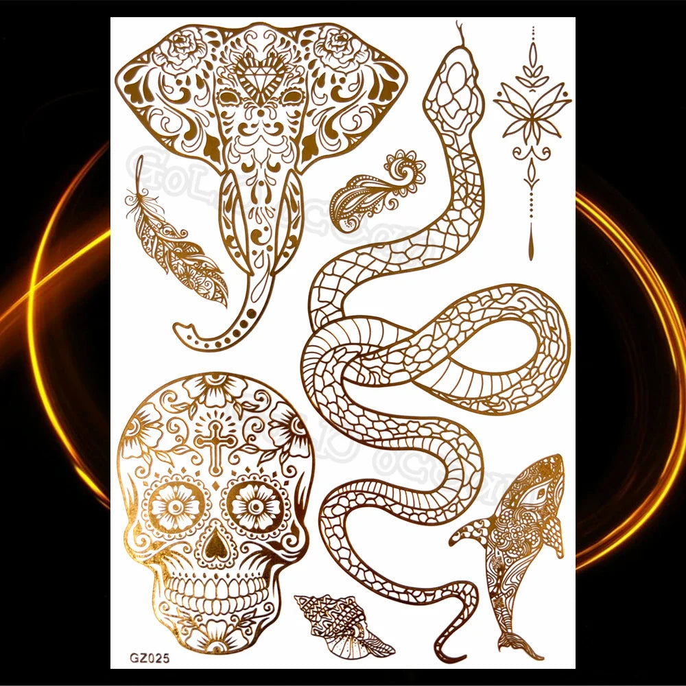 1PC Summer Style Men Women Body Art Gold Metallic Tattoo Sticker HYS-101 Chain Bracelet Fake Jewelry Waterproof Temporary Tattoo
