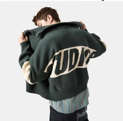 Autumn and Winter Warm Cardigan Sweater Men 2025 Trendy Casual Streetwear American Retro Letter Embroidery Zipper Pullover Women.