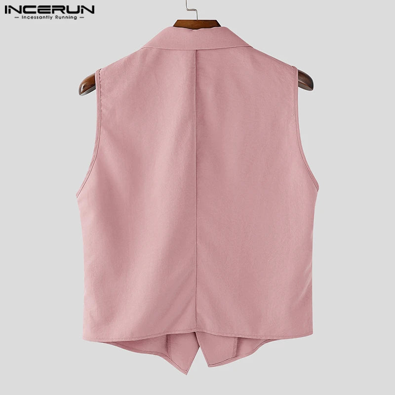 INCERUN Summer Men's Sets Solid Color Sleeveless Tops Tee Buttons Summer Long Pants Male Two-piece Suits Streetwear 2PCS S-5XL.